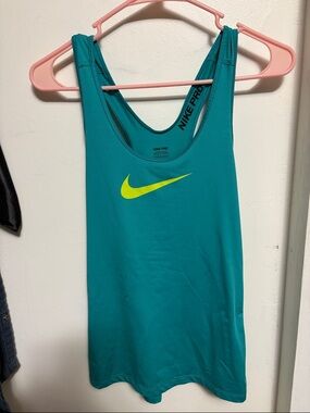 Nike Teal Athletic Tank with Neon Yellow Swoosh